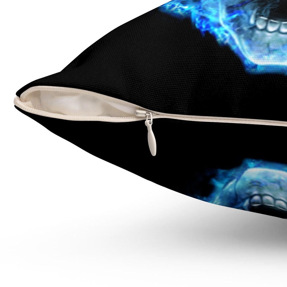Flaming Demon Skull Blue Spun Polyester Square Pillow gift