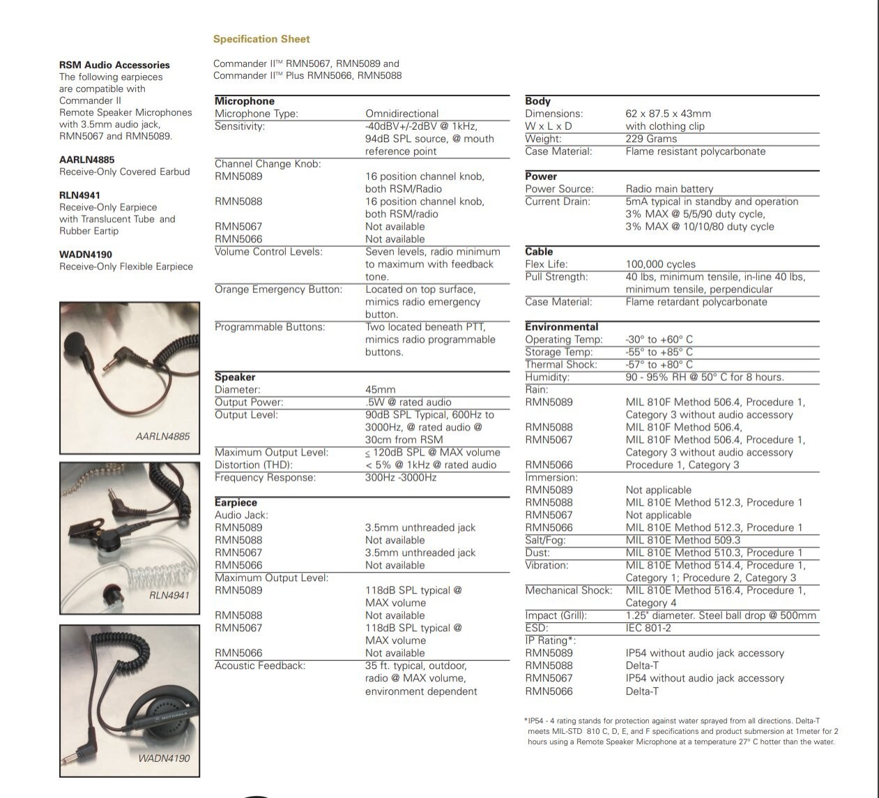 OEM Motorola RMN 5089B Commander II Remote Speaker Mic XTS5000 3000 RMN5089B