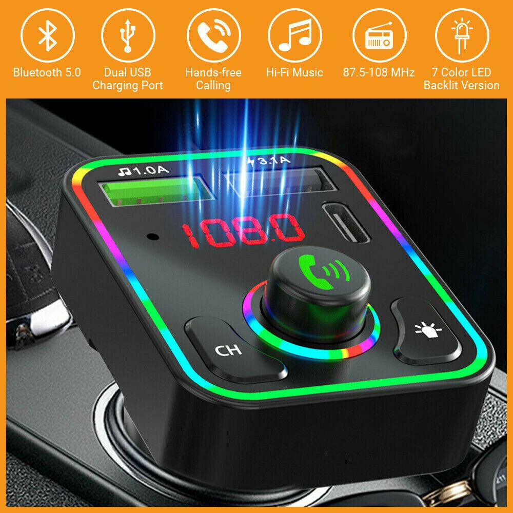 2x Car Bluetooth 5.0 Wireless MP3 Player FM Transmitter Adapter 2 USB Charger