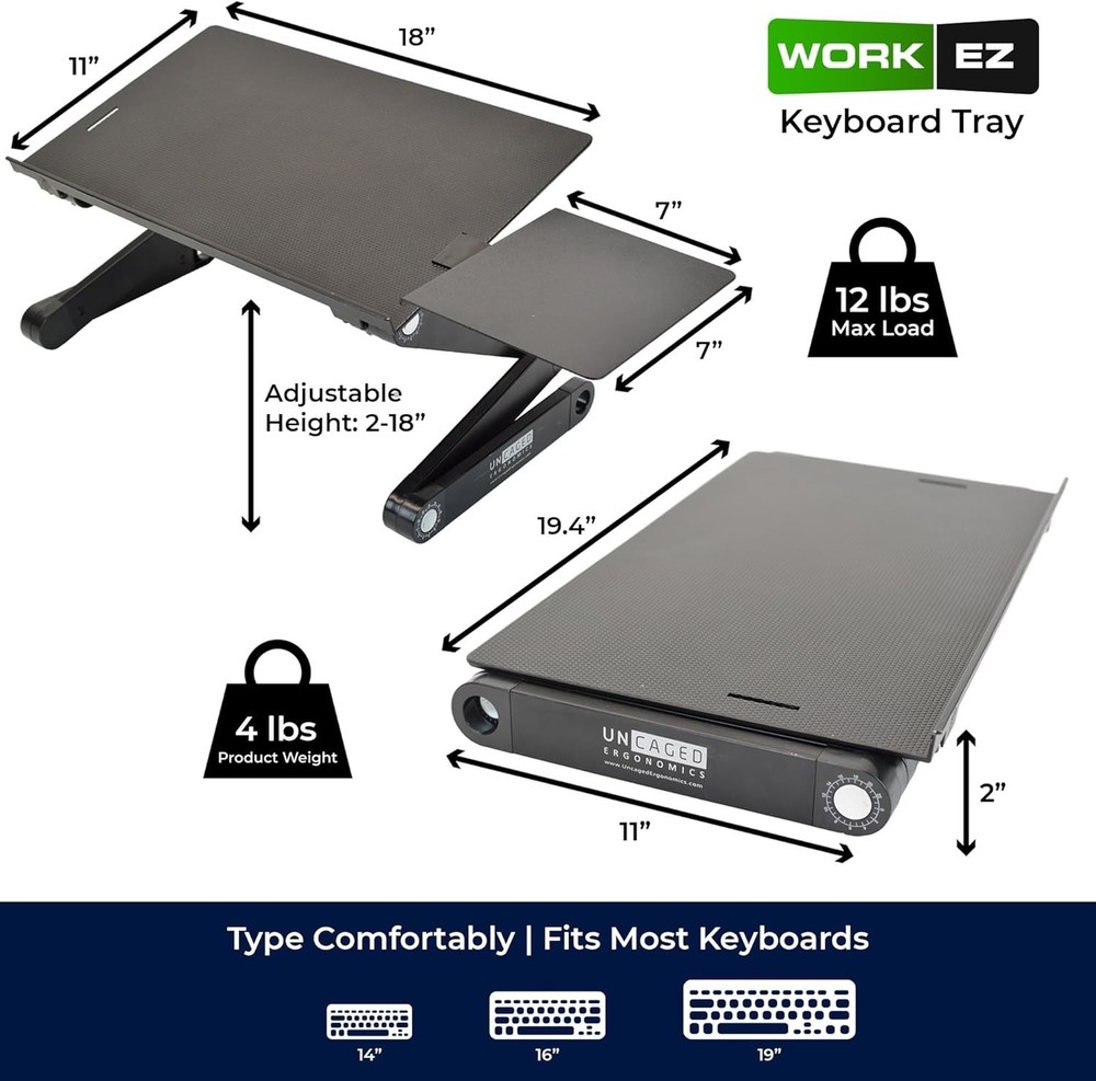 WorkEZ Adjustable Computer Keyboard Stand for Desk, Keyboard & Mouse Riser, E...