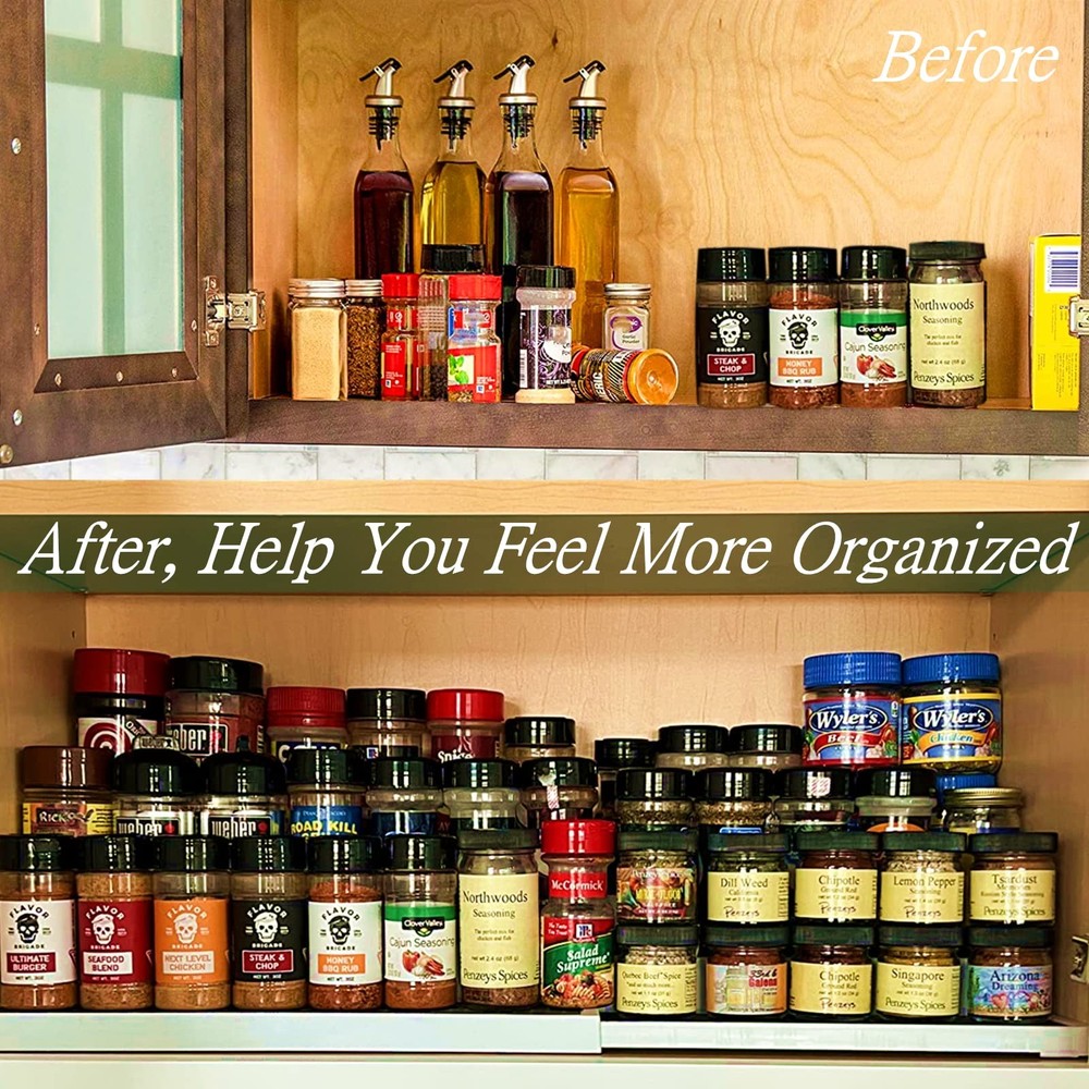 3 Tier Expandable Spice Rack Organizer, Plastic Spice Rack, Adjustable Length...