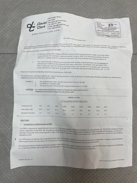 David Clark Computer Compatible Headset - USB plug. Model H-USB