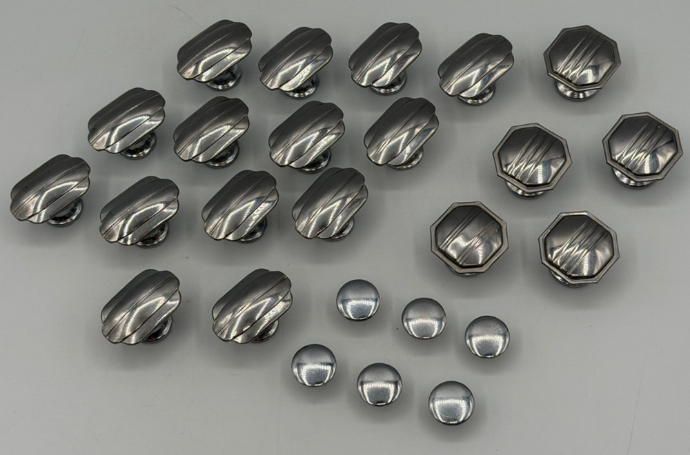 25 MCM/Art Deco Chrome Drawer Cabinet Knobs Pulls Collection From One Kitchen