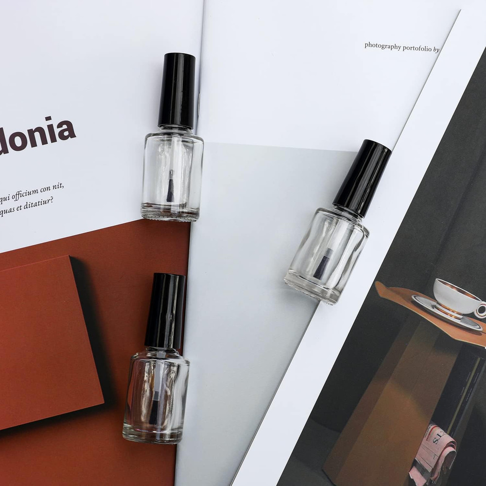 Empty Nail Polish Bottles with Brush Cap, 15Ml Empty Glass Refillable Nail 15ML