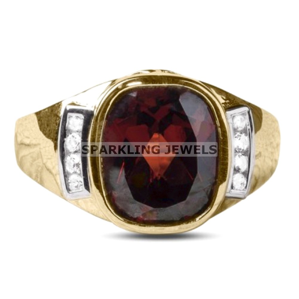 AAA+ Garnet Cushion Cut With 14K Solid  Gold  Ring For Men #C197
