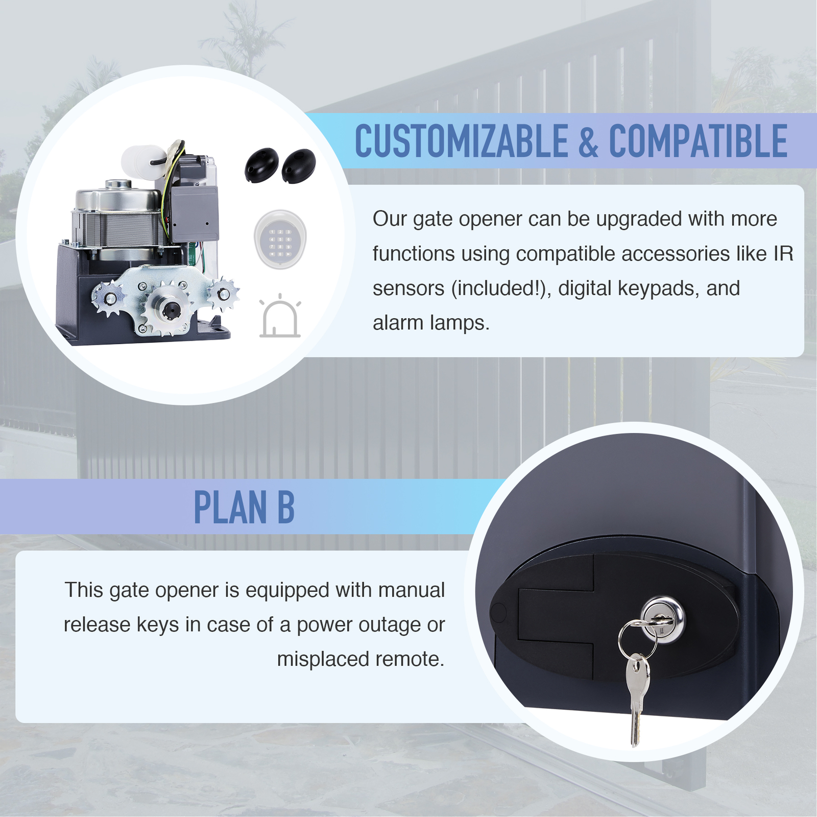 Smart Sliding 380W Gate Opener with Remote Control IR Sensors 1800lb 40ft Quiet