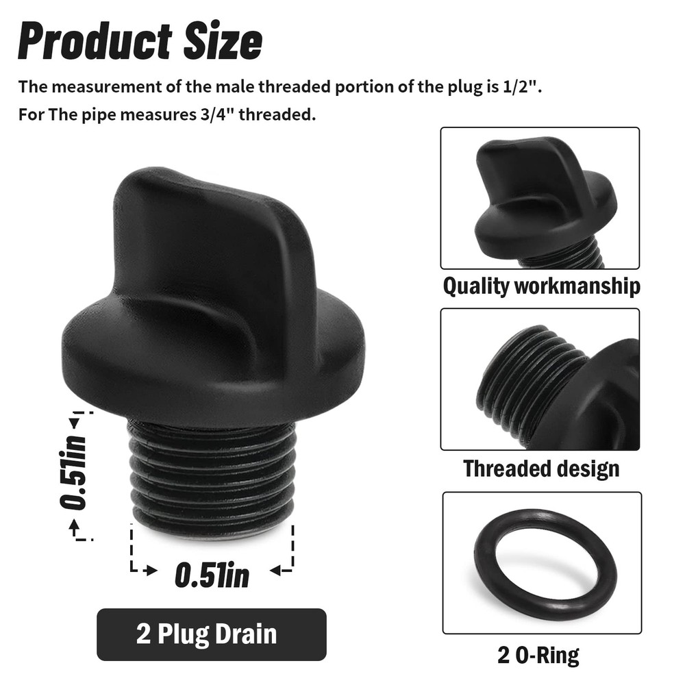 Adabuing R0446000 Pool Pump Drain Plug with O-Ring Replacement for black