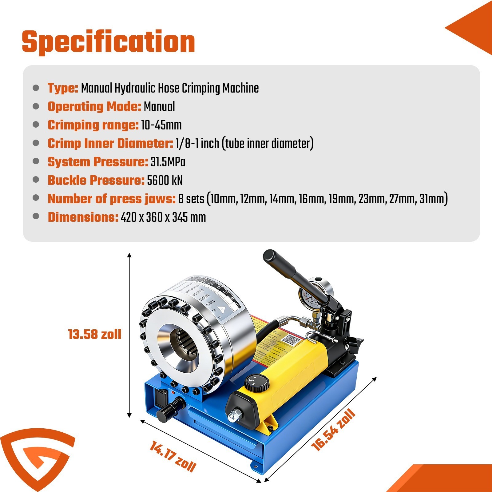 5600KN Hydraulic Hose Crimper Pipe Clamping Machine w/8 Sets Dies 10mm-30mm