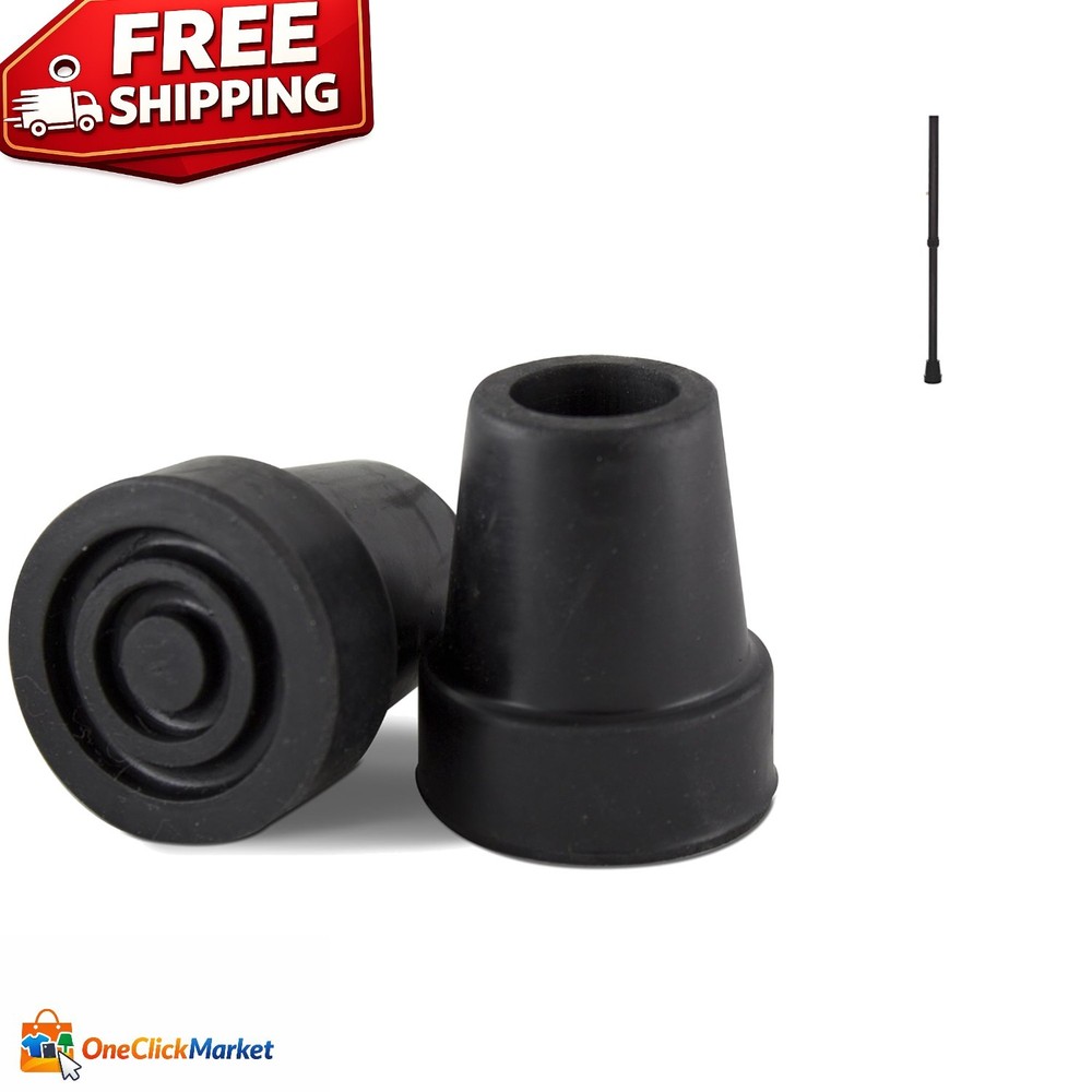 Universal Fit Replacement Cane Tips - Easy Install, 2-Pack for 3/4" Canes