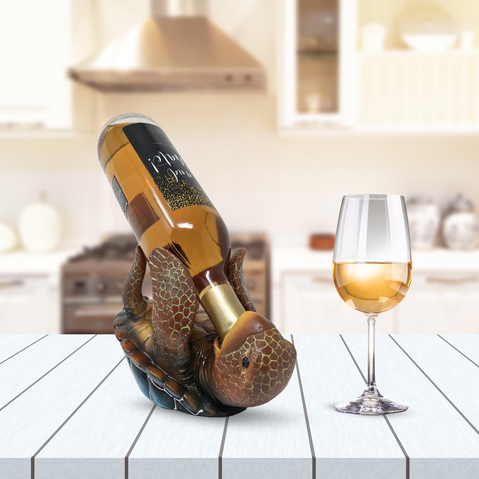 Sea Turtle Wine Bottle Holder – Coastal Resin Display for Beach or Ocean Décor