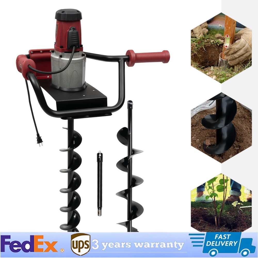 1.6HP Electric Post Hole Digger with 2 Drill Bits and Adjustable Speed