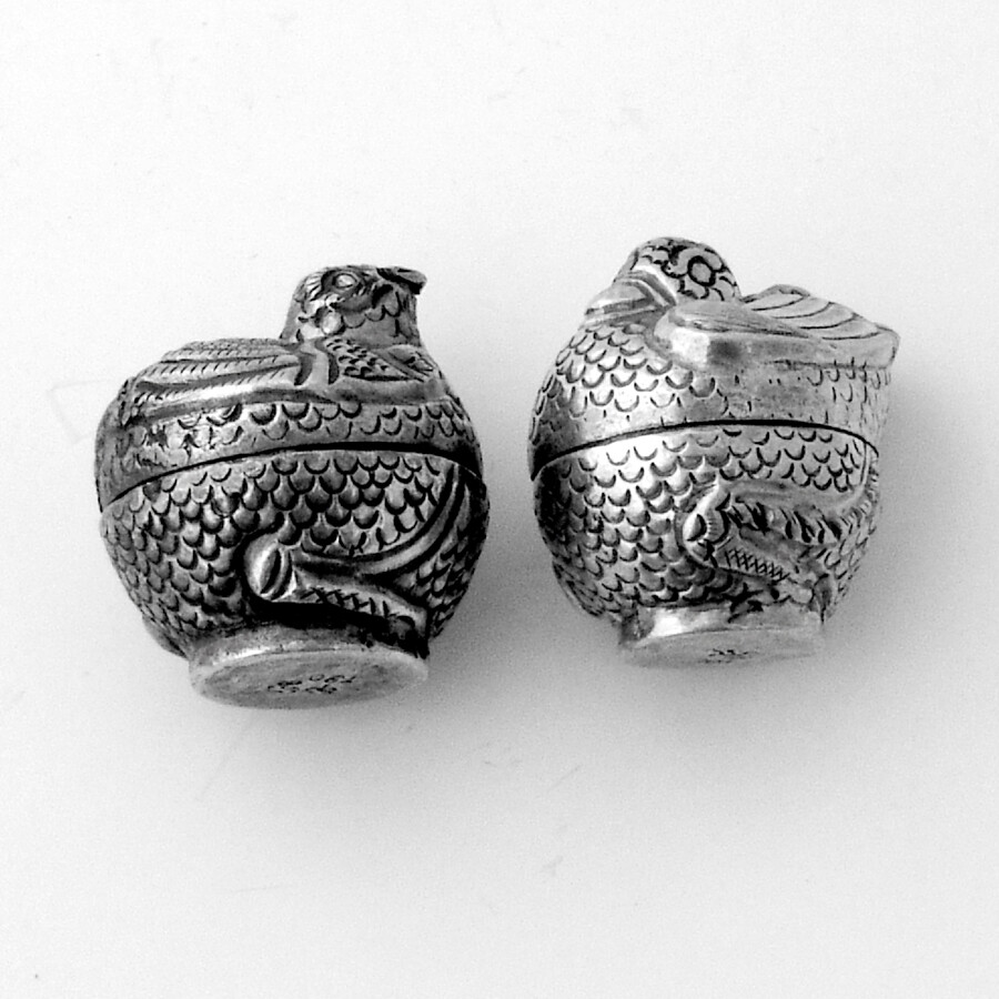 Small Figural Bird Boxes Pair 900 Silver