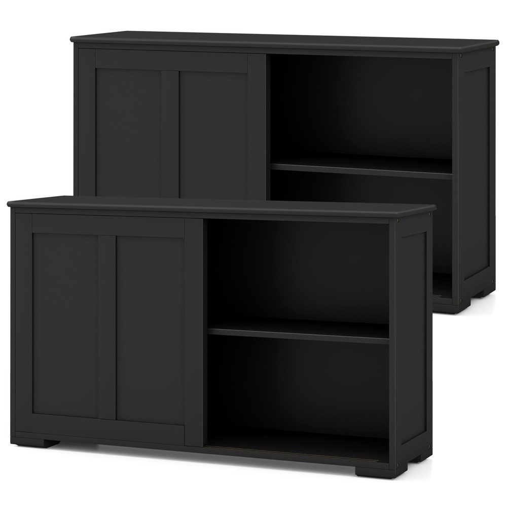 Stackable Buffet Sideboard Set of 2 w/ Sliding Doors & Adjustable Shelf Black