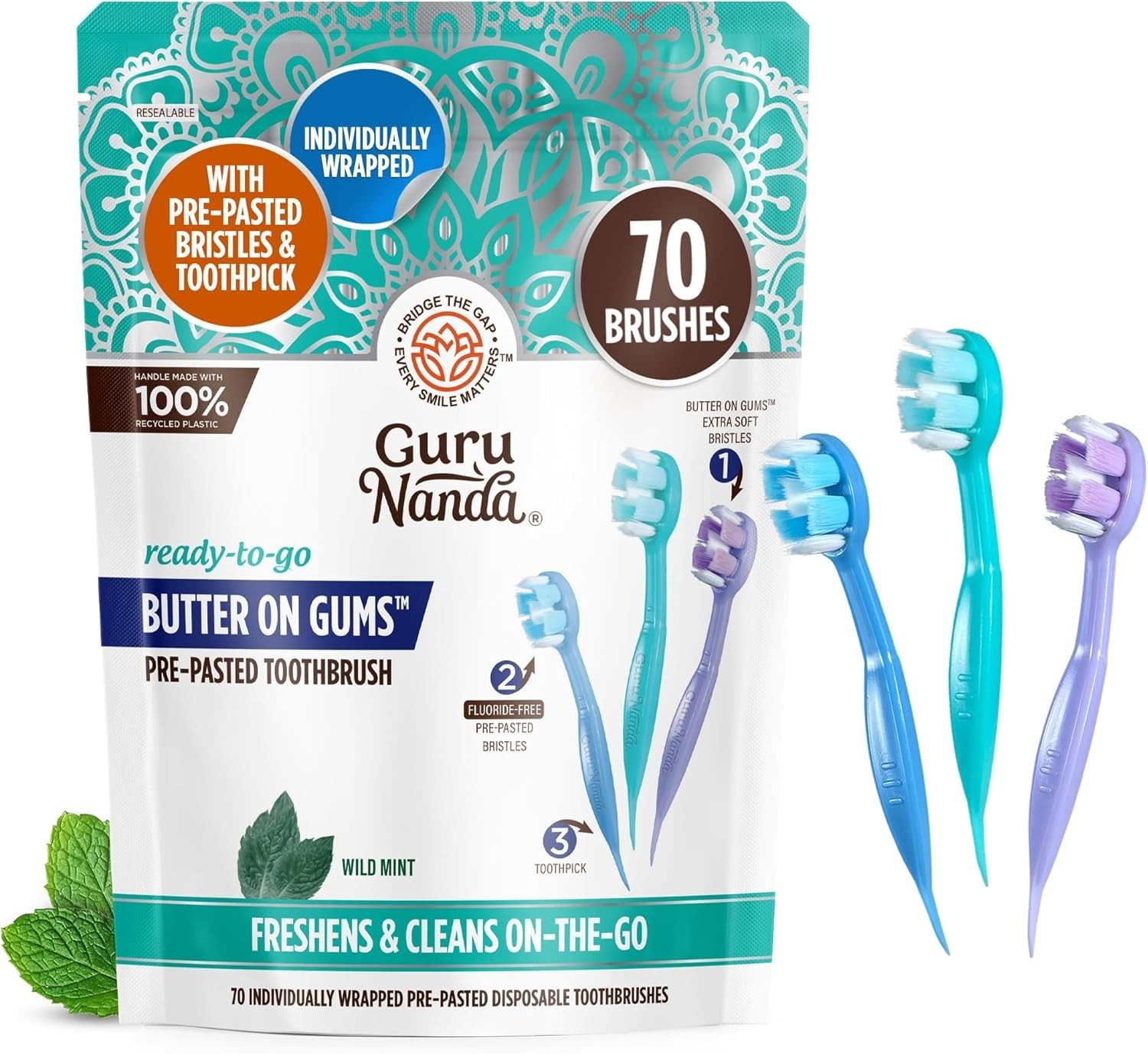 Ready-To-Go Disposable Mini Travel Toothbrushes - Butter on Gums Softex Bristles