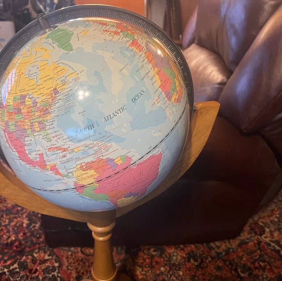 Globe World Aluminated, Solid Wood Stand Classic 39” Tall