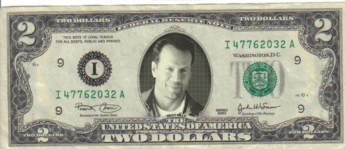 Bruce Willis $2 Dollar Bill Mint! Rare!