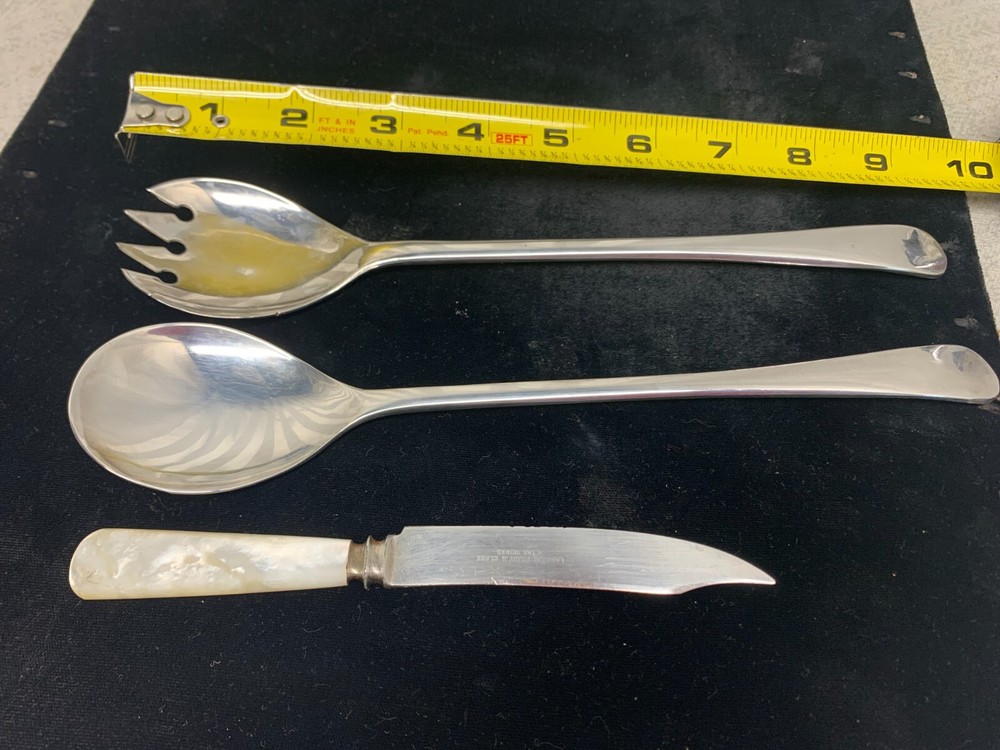 FB. Rogers Silver Plated Fork Spoon Serving Set & Mother Of Pearl Knife Landers