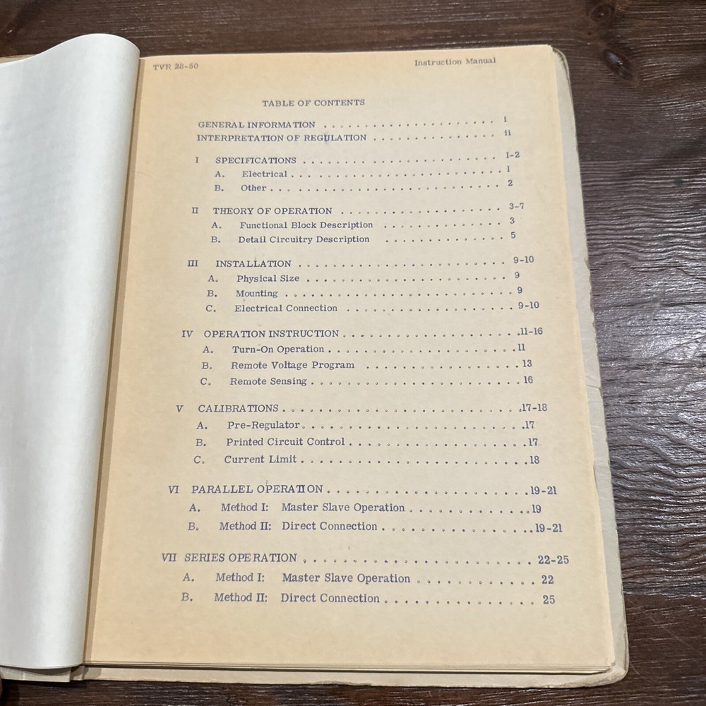Perkin Electronics TVR28-50 Regulated Power Supply Instruction Manual