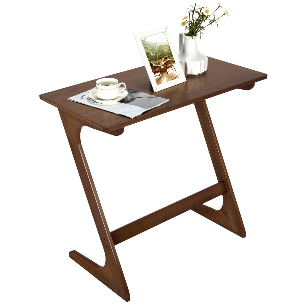 Bamboo Sofa Side Table Z-Shaped Spacious Tabletop Space-Saving TV Snack Tray
