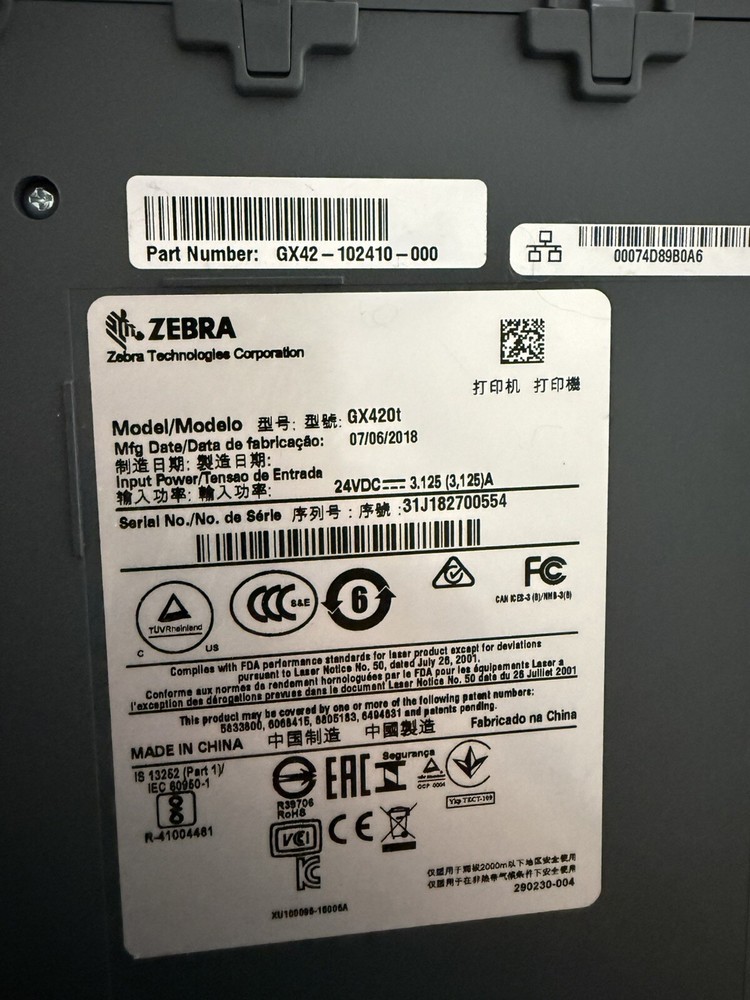 Zebra GX420t Thermal Label Printer