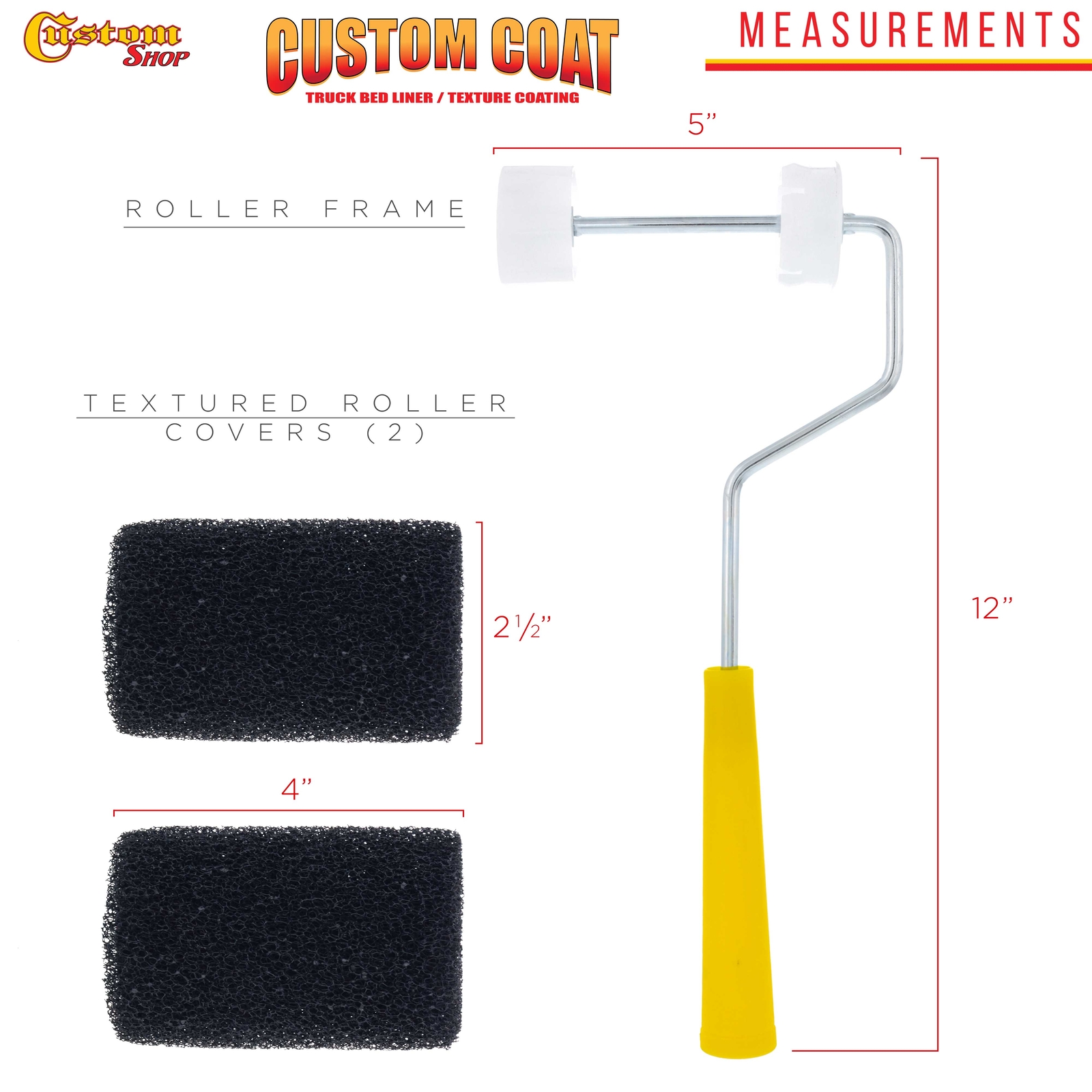 4" Paint Roller Frame Textured Roller Covers, Roll-On Custom Coat Truck Bedliner