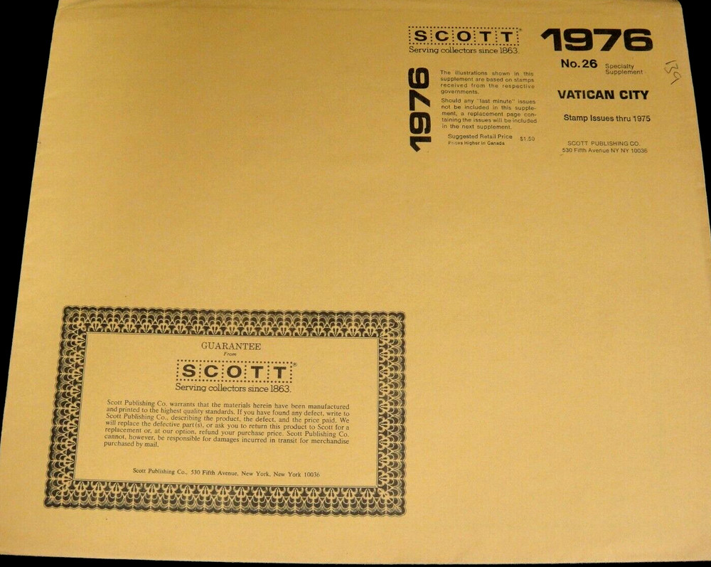 Scott 1975 Vatican City Specialty Stamp Album Supplement #26 NOS