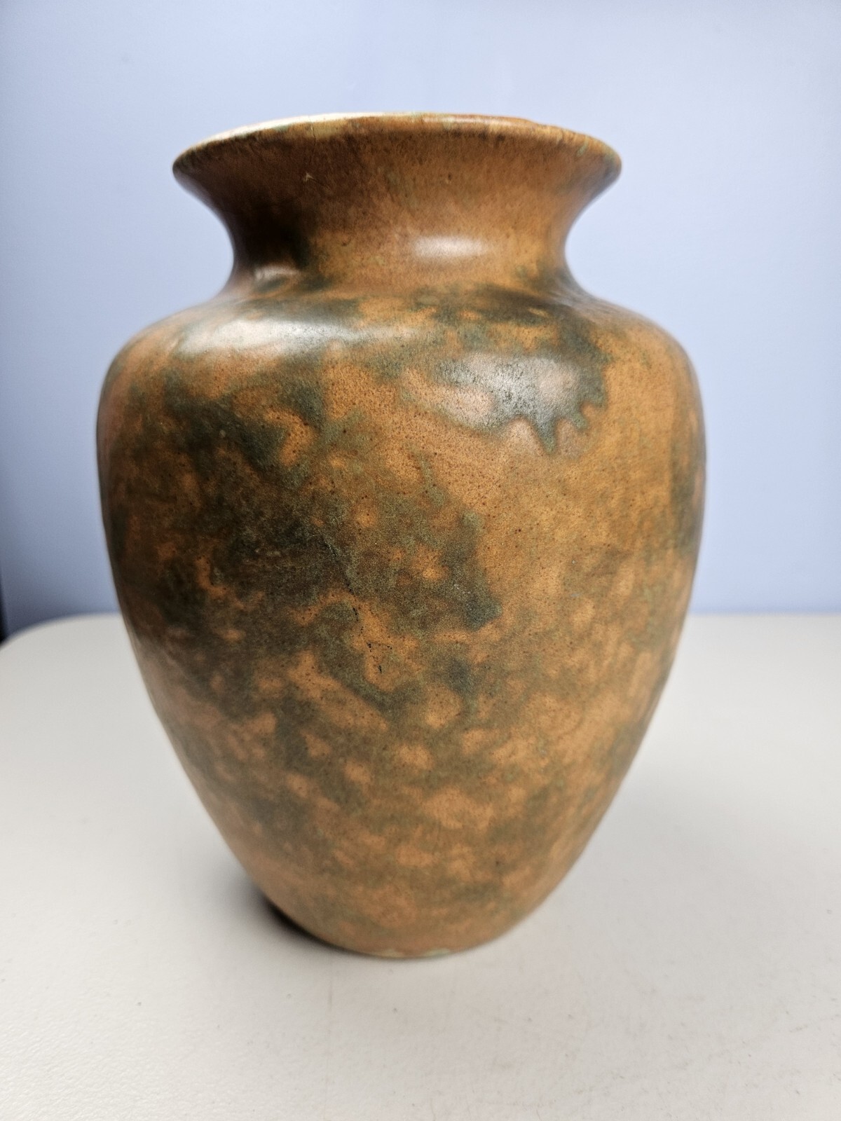 Vintage Burley Winter Art Pottery Wide Mouth Mottled Ceramic Vase 8.5" CRACKED