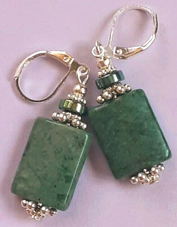 GREEN JASPER & Hematite Leverback handcrafted CHOOSE
