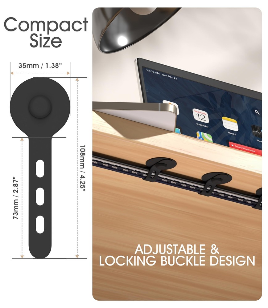 Nearockle Cable Management Under Desk, Adjustable 10 Pack, Black