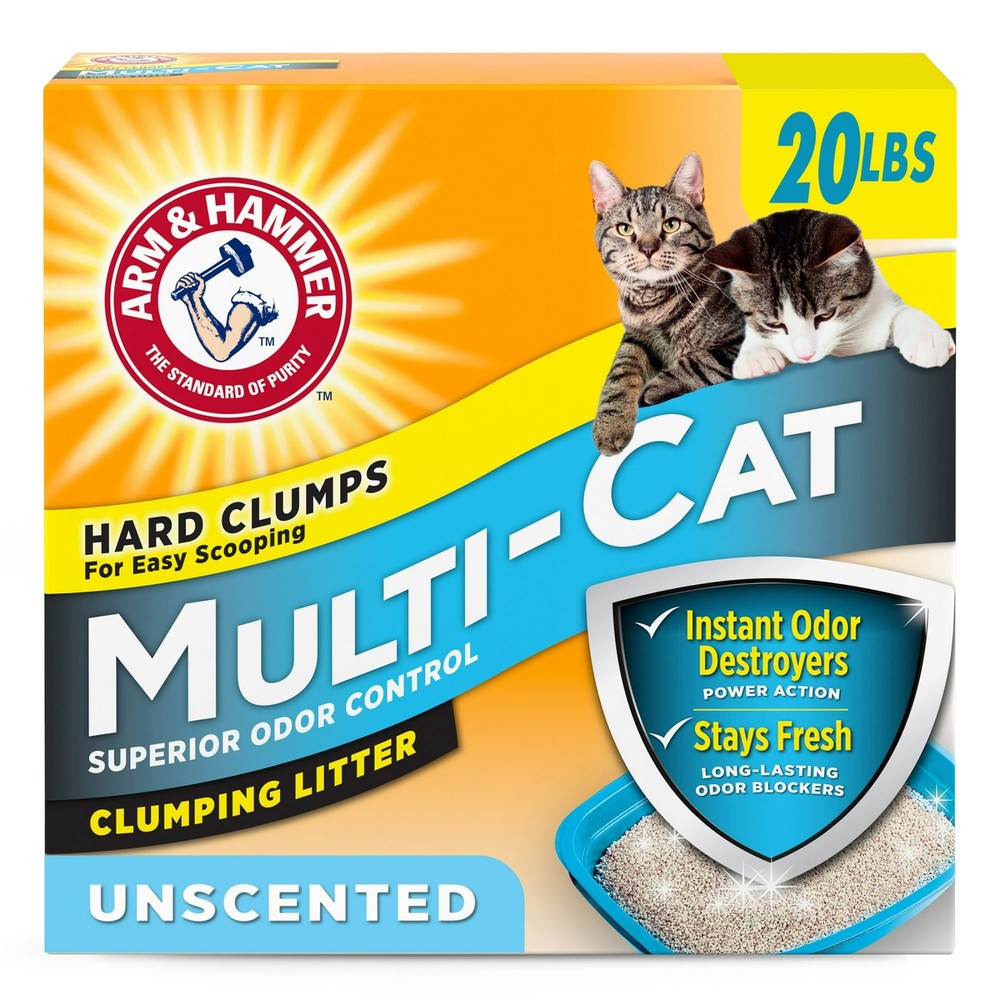(4 pack) ARM & HAMMER Multi-Cat Clumping Litter Unscented, 20 lb