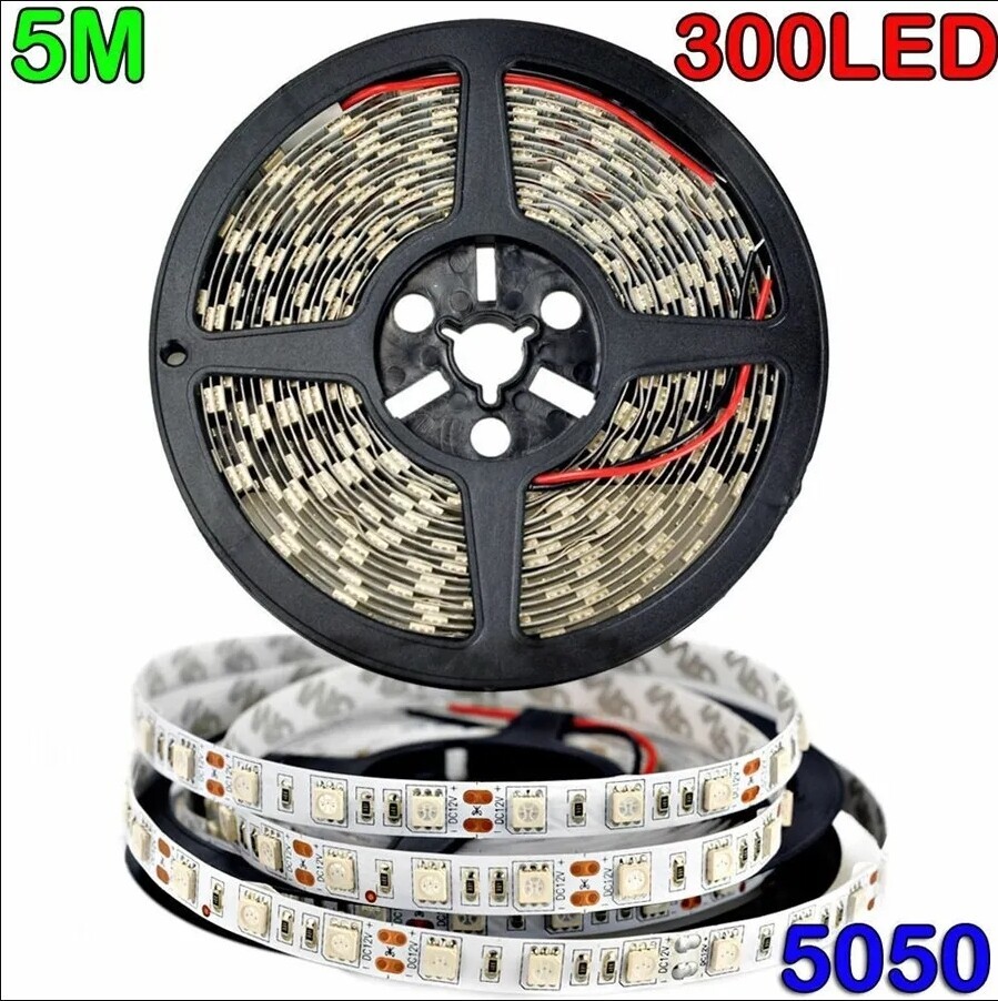 12V 16ft SMD 5050 Super Bright Cool White 300 LED Flexible Light Strip 6000K