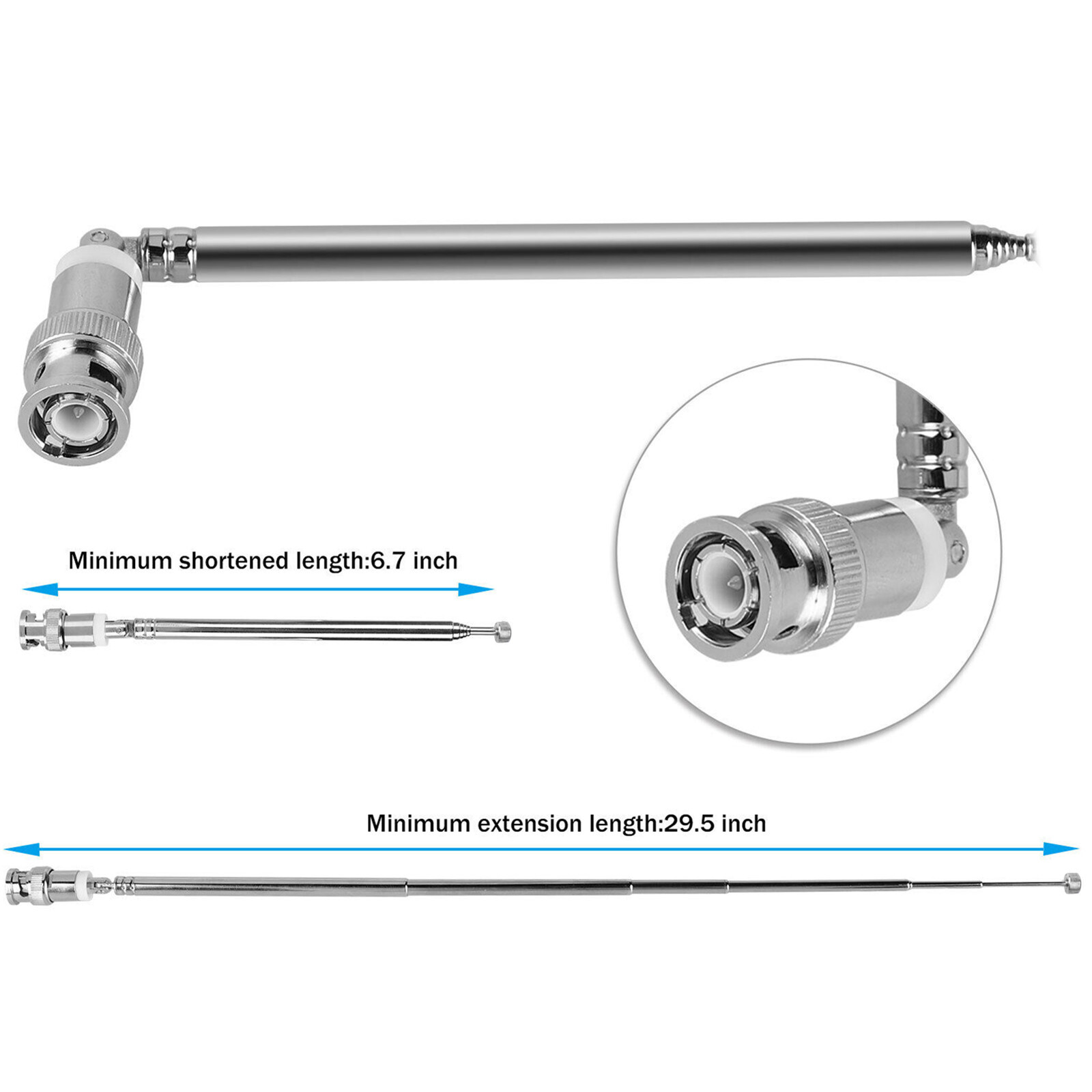 2Pcs 7 Sections VHF/UHF/AM/FM Telescopic Antenna BNC Male Connector Accessories