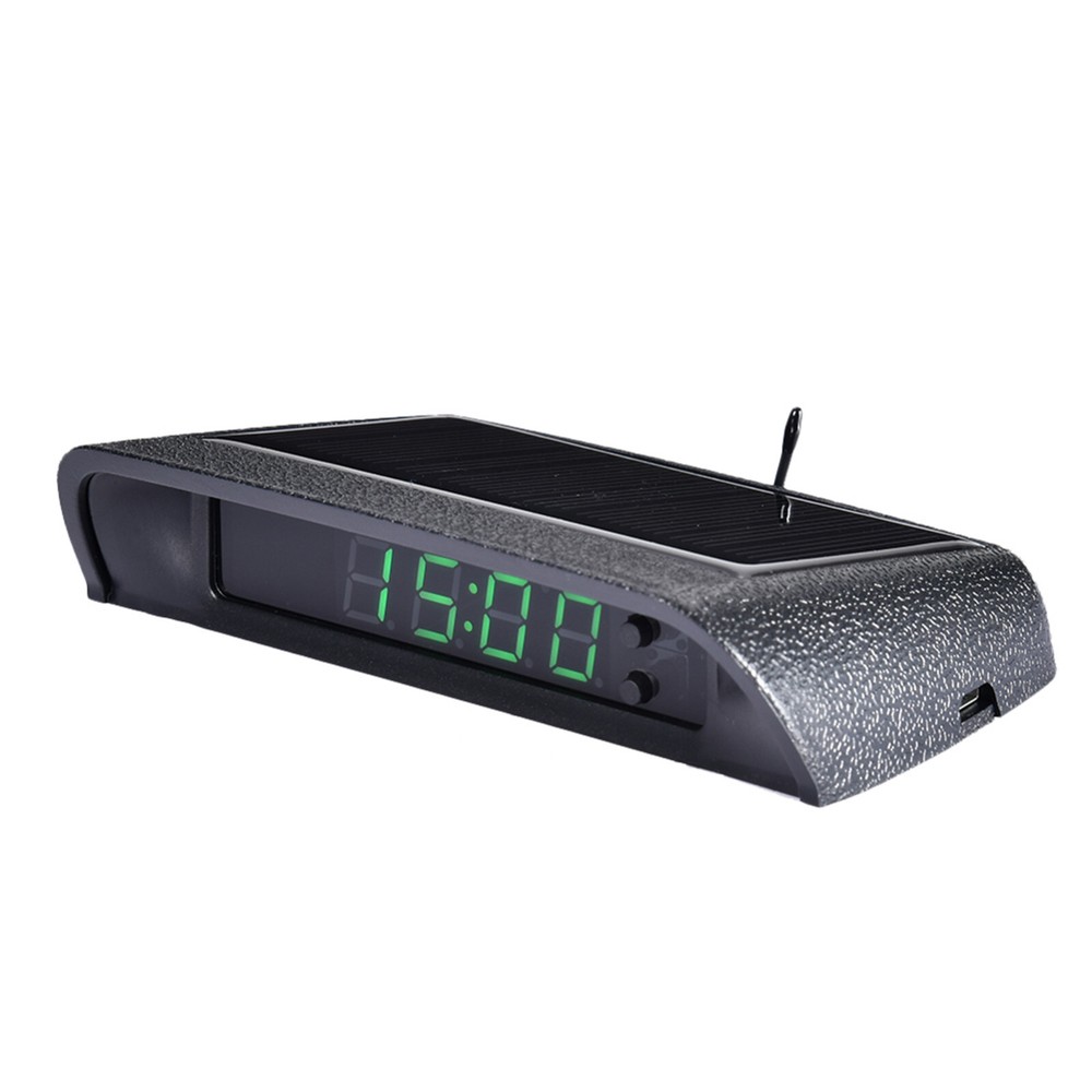 Car Dashboard Desk LED Digital Clock 3-Level Brightness Adjust Solar Charging
