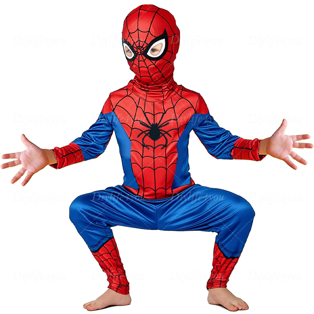 Kids SpiderMan Cosplay Costume Boys Tobey Maguire Outfit Jumpsuit Clothes 3-7Age