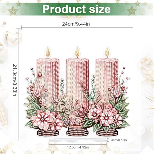 5D DIY Diamond Painting Tabletop Ornament Kits Christmas Diamond Pink Candle