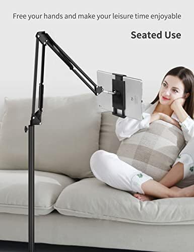Adjustable Tablet Floor Stand with Weighted Base and Stretchable Arm for Devices