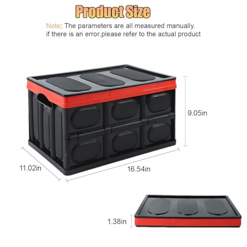 Car Trunk Organizer, Foldable Plastic Cargo Storage Box with Lid, Large Black