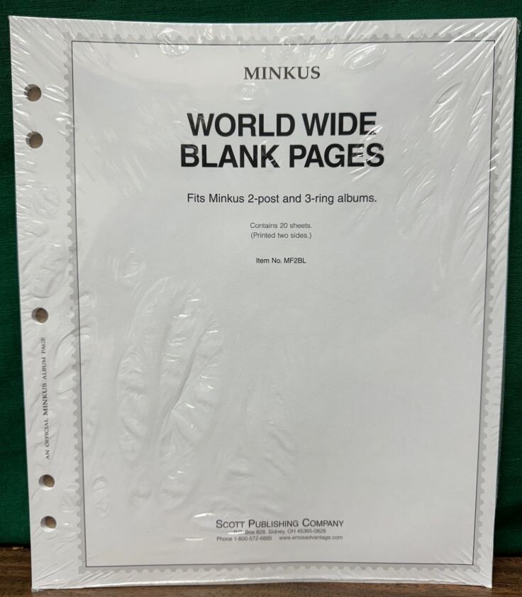 MINKUS BLANK Stamp Collection Album pages MF2BL 5 hole Master Global 20 pages
