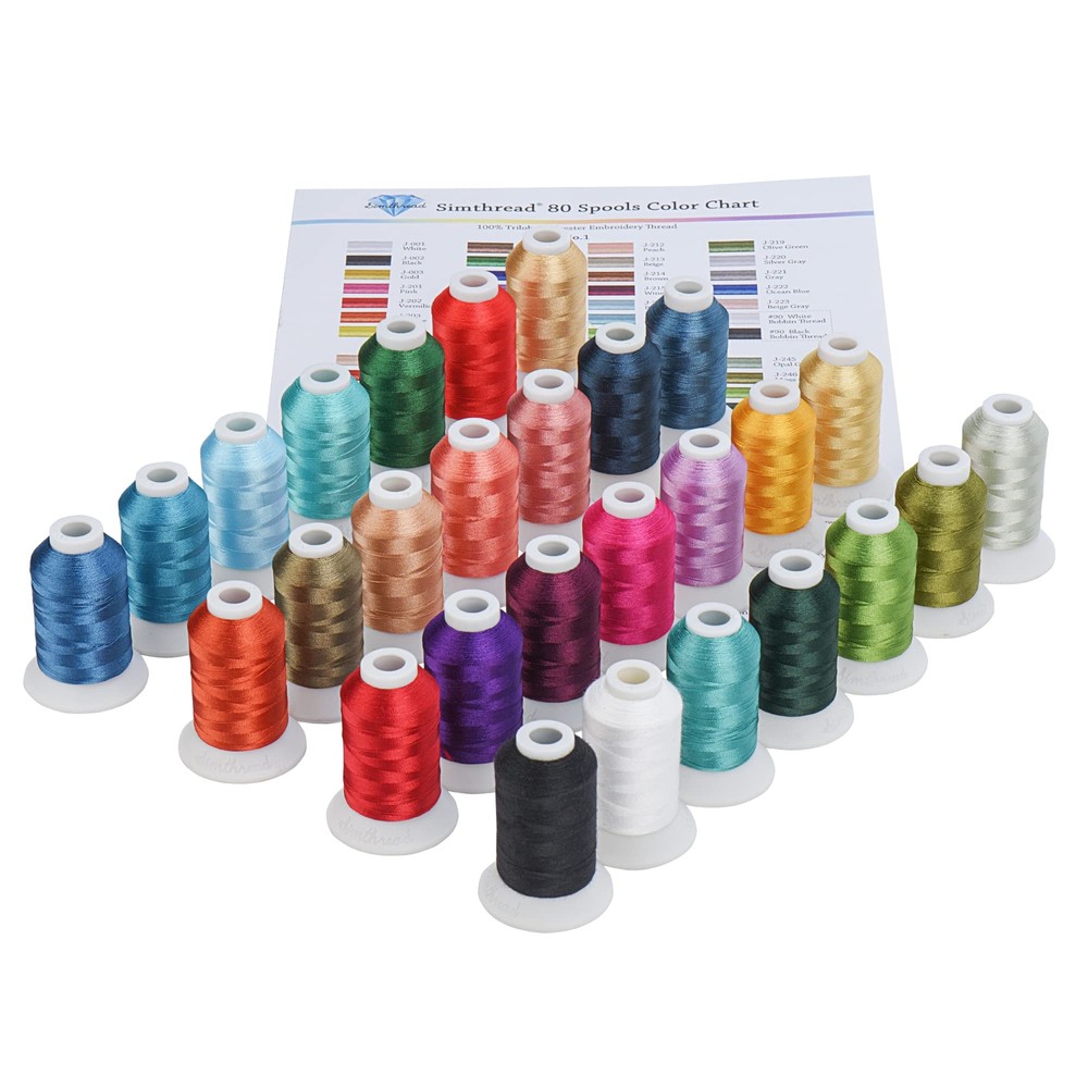 28 Assorted Janome Colors Embroidery Machine Thread with Floss Spool Savers 5...