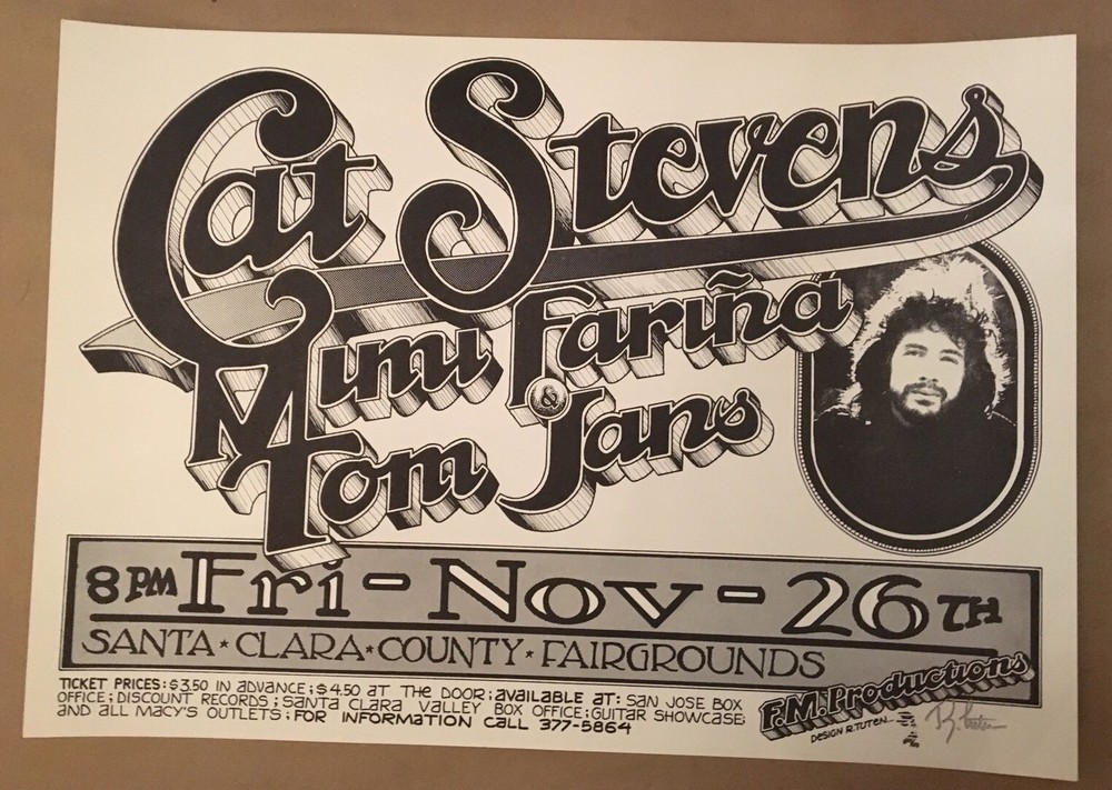 Cat Stevens Poster 1971 Tuten SIGNED Original 1st Vintage Not Neil Young CSNY