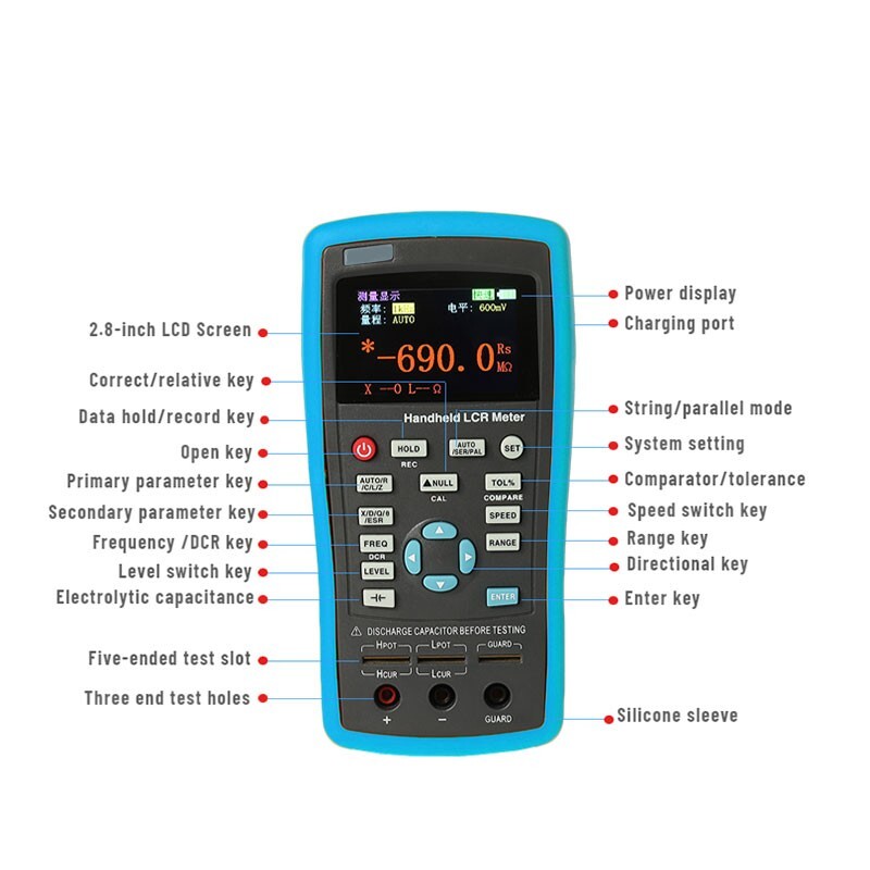 ET433 Handheld LCR Meter Tester Capacitance Inductance Meter 100KHz Adjustable