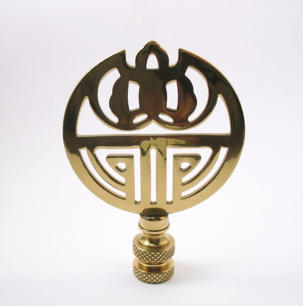 LAMP FINIAL: Solid Brass Deco Crest Shield, Flat Circle (T538)