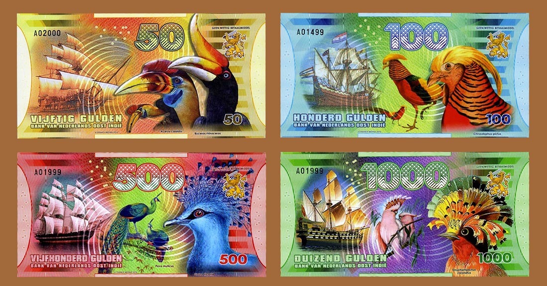 SET Netherlands Indies (Indonesia) 50;100;500;1000 Gulden, 2016 Polymer, UNC