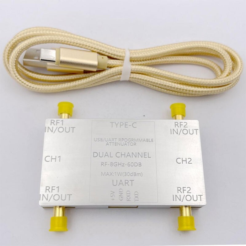 2-CH RF Attenuator Module 60dB 50ohms w/ SMA Connector + Type-C Cable LF-8GHz