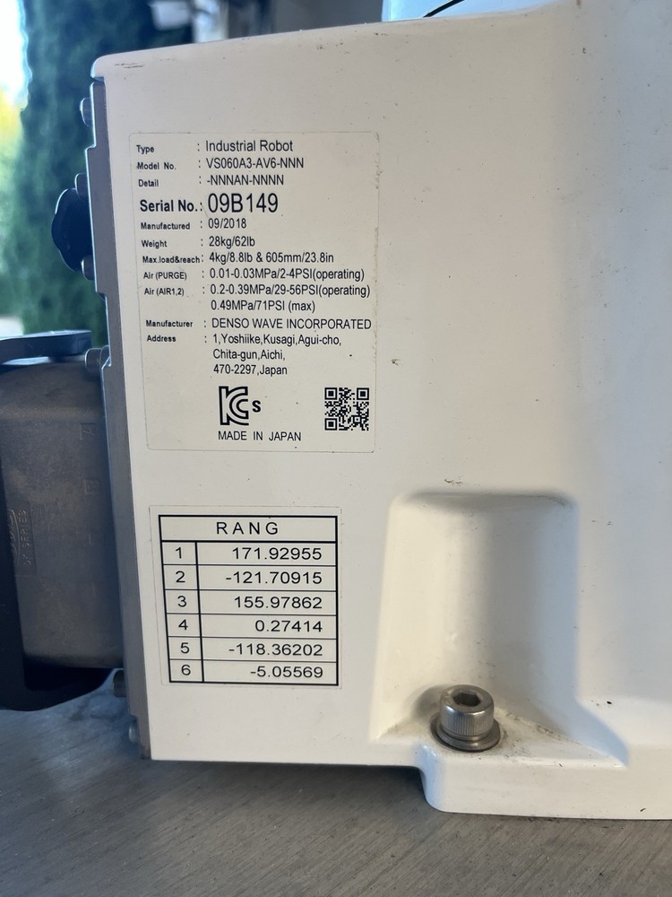 Denso Robot VS060A3 Fully Functional. Includes: Denso Robot Arm and Controller