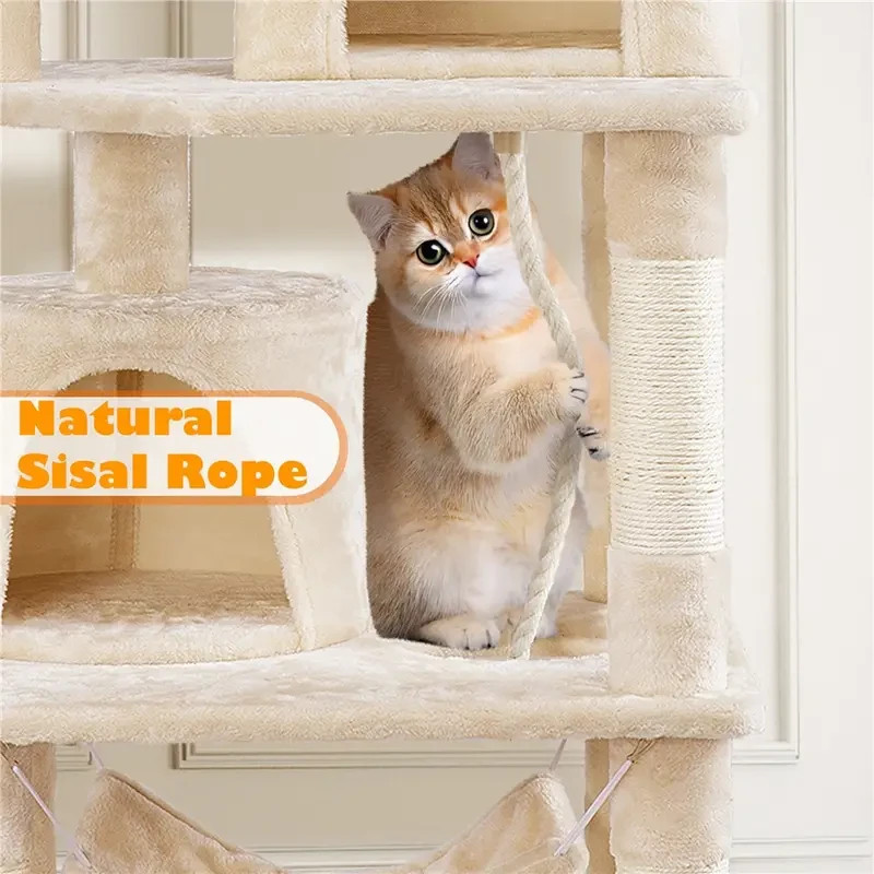 62.5" Multi-Level Cat Tree Tower w/ 2 Condos, Hammock & Scratching Posts Beige