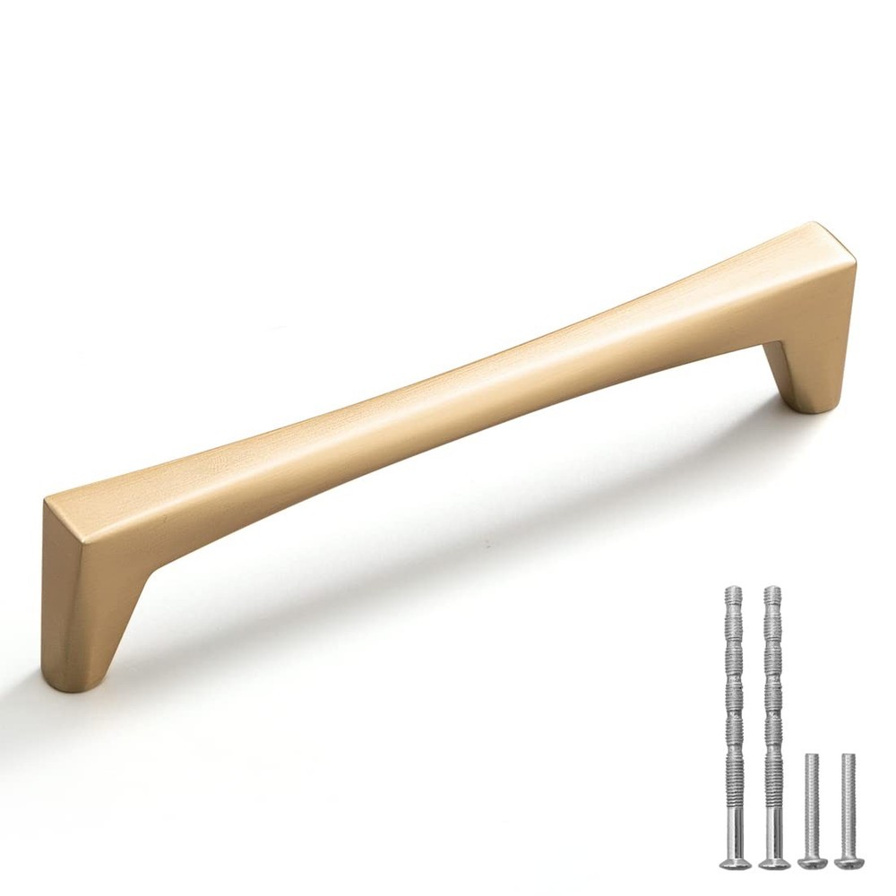 5 Pack Brushed Brass Solid Cabinet Pulls, 5 Inch Hole Center Brushed Gold Kit...