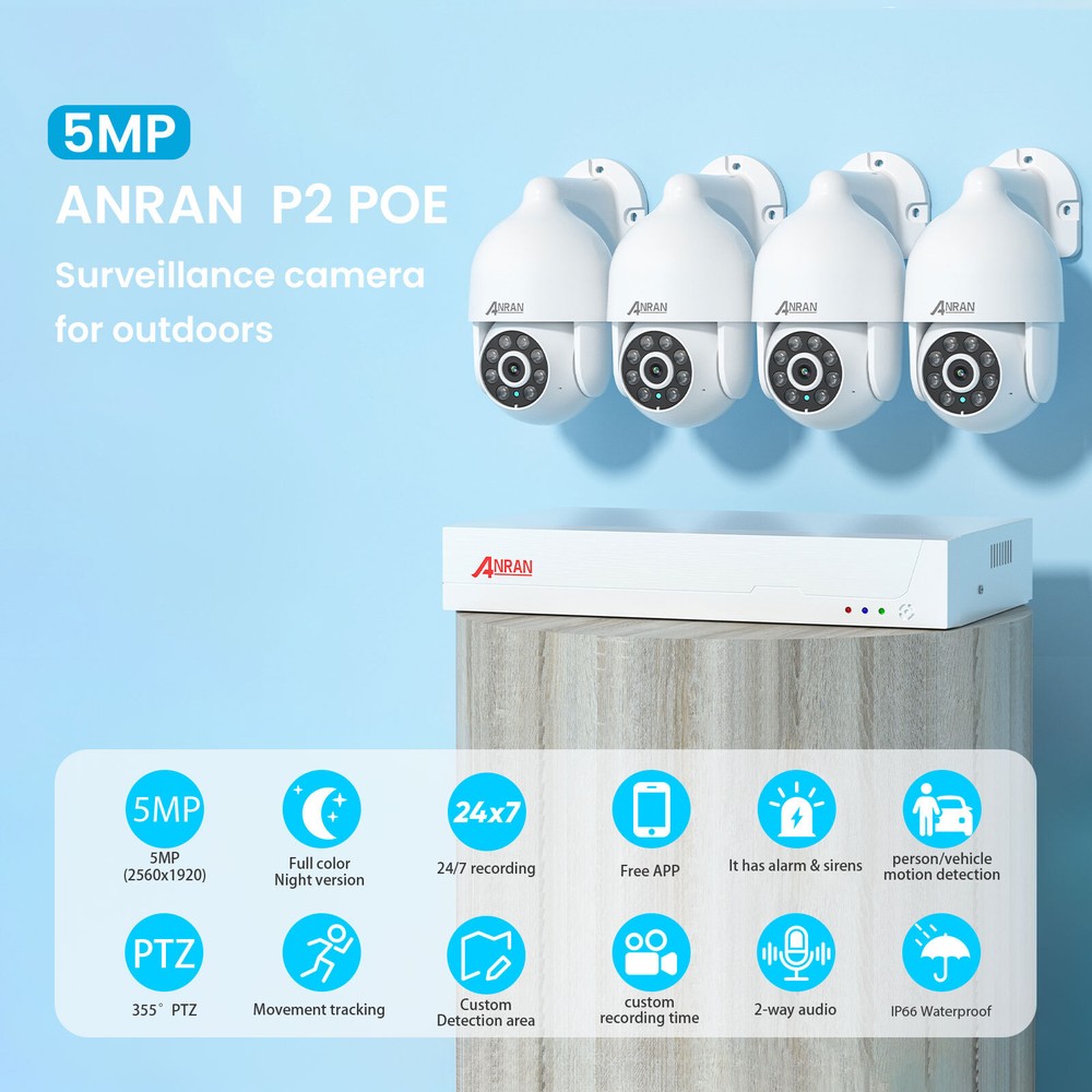 ANRAN CCTV 8MP SECURITY CAMERA SYSTEM WIRED AUDIO OUTDOOR NIGHT VISION 2TB HDD