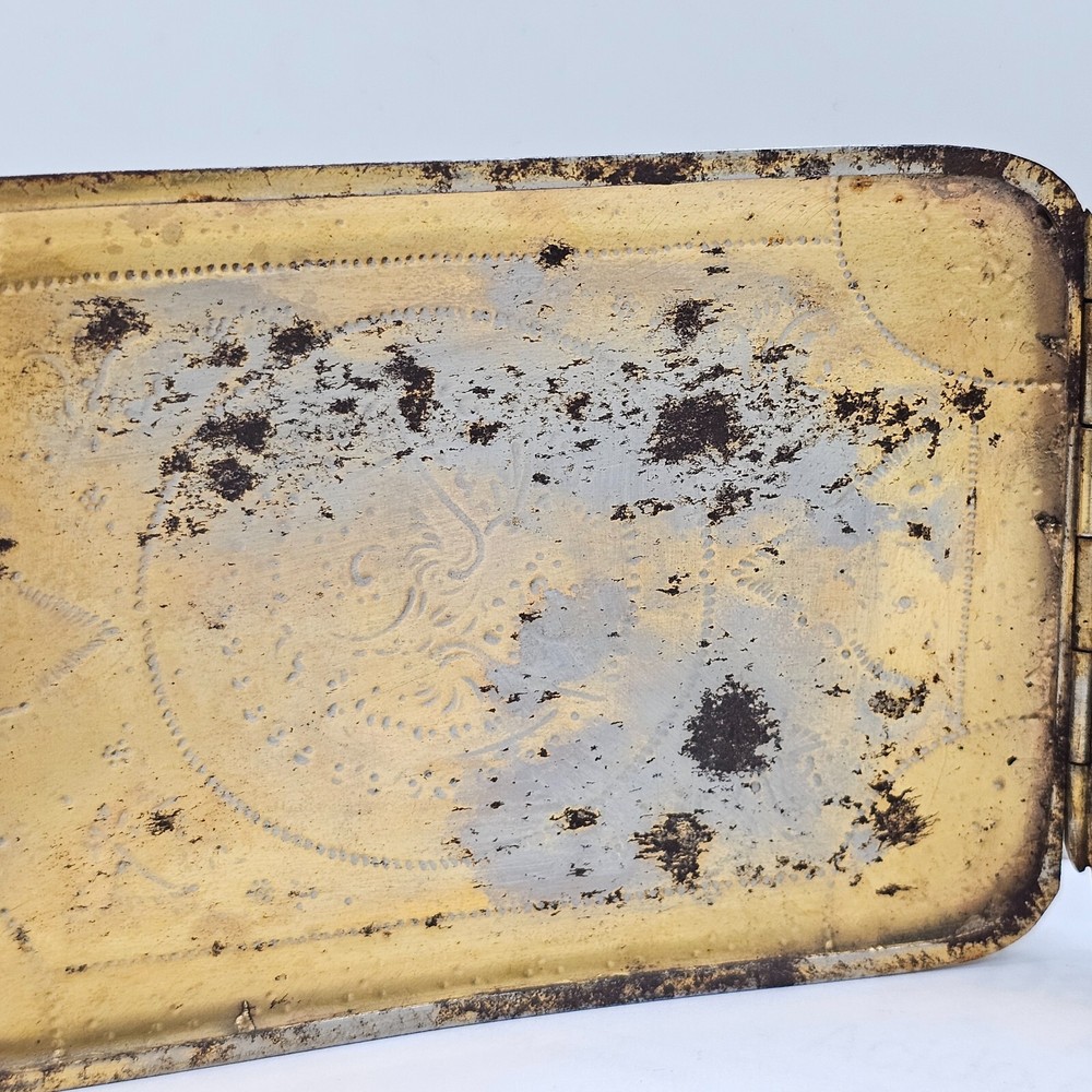 antique spain toledo cigar vesta case damascene dragon rectangular