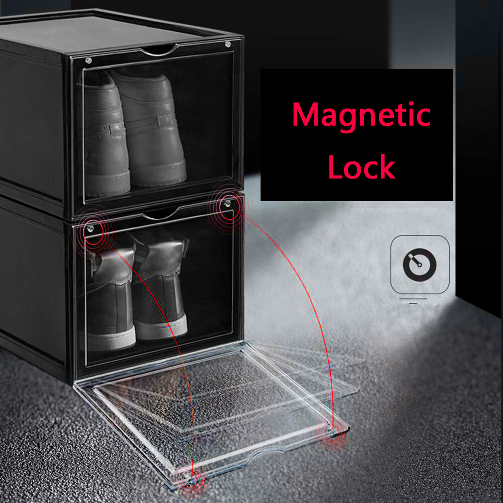 4/8x Foldable Shoe Box Storage Magnetic Stackable Plastic Sneaker Case Organizer